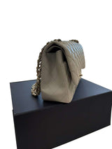 Chanel Classic Flap Medium Grey Leather CC Turn Lock Gold Tone Handbag