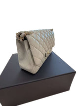 Chanel Classic Flap Medium Grey Leather CC Turn Lock Gold Tone Handbag