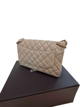 Chanel Classic Flap Medium Grey Leather CC Turn Lock Gold Tone Handbag