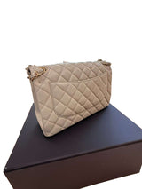 Chanel Classic Flap Medium Grey Leather CC Turn Lock Gold Tone Handbag