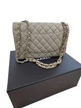 Chanel Classic Flap Medium Grey Leather CC Turn Lock Gold Tone Handbag