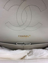 Chanel Classic Flap Medium Grey Leather CC Turn Lock Gold Tone Handbag