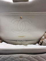 Chanel Classic Flap Medium Grey Leather CC Turn Lock Gold Tone Handbag