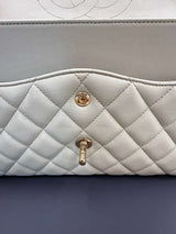 Chanel Classic Flap Medium Grey Leather CC Turn Lock Gold Tone Handbag