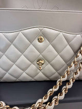 Chanel Classic Flap Medium Grey Leather CC Turn Lock Gold Tone Handbag
