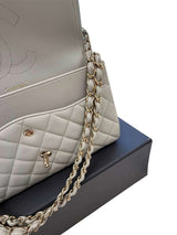 Chanel Classic Flap Medium Grey Leather CC Turn Lock Gold Tone Handbag