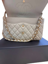 Chanel Classic Flap Medium Grey Leather CC Turn Lock Gold Tone Handbag