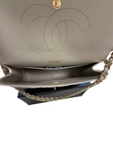 Chanel Classic Flap Medium Grey Leather CC Turn Lock Gold Tone Handbag