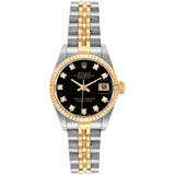Rolex Lady-Datejust 26mm Yellow Gold Steel Diamond Black Dial Watch 69173