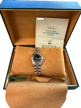 Rolex Lady-Datejust 26mm Yellow Gold Steel Diamond Black Dial Watch 69173