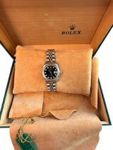 Rolex Lady-Datejust 26mm Yellow Gold Steel Diamond Black Dial Watch 69173