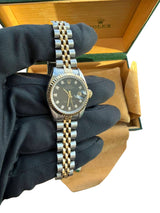 Rolex Lady-Datejust 26mm Yellow Gold Steel Diamond Black Dial Watch 69173