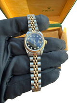 Rolex Lady-Datejust 26mm Yellow Gold Steel Diamond Black Dial Watch 69173