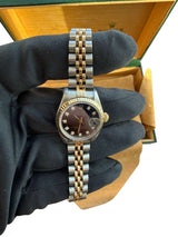Rolex Lady-Datejust 26mm Yellow Gold Steel Diamond Black Dial Watch 69173