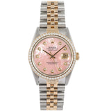Rolex Datejust 36mm Two-Tone MOP Pink Diamond Dial Diamond Bezel Watch 16013