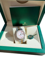 Rolex Datejust 36mm Two-Tone MOP Pink Diamond Dial Diamond Bezel Watch 16013
