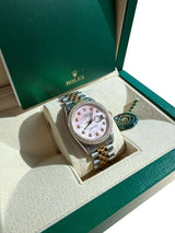 Rolex Datejust 36mm Two-Tone MOP Pink Diamond Dial Diamond Bezel Watch 16013