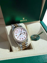 Rolex Datejust 36mm Two-Tone MOP Pink Diamond Dial Diamond Bezel Watch 16013