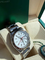 Rolex Datejust Turn-O-Graph Thunderbird 36mm Steel Gold White Dial Watch 116264