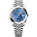 Rolex Datejust 41mm Blue Roman Dial Smooth Bezel Steel Jubilee Watch 126300