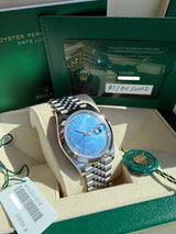 Rolex Datejust 41mm Blue Roman Dial Smooth Bezel Steel Jubilee Watch 126300