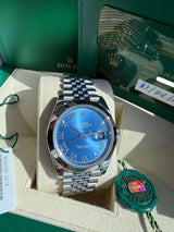 Rolex Datejust 41mm Blue Roman Dial Smooth Bezel Steel Jubilee Watch 126300