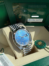 Rolex Datejust 41mm Blue Roman Dial Smooth Bezel Steel Jubilee Watch 126300