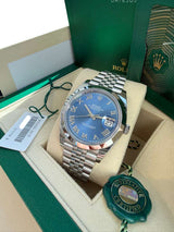 Rolex Datejust 41mm Blue Roman Dial Smooth Bezel Steel Jubilee Watch 126300
