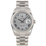 Rolex Day-Date 36mm Automatic Roman Silver Dial Platinum Jubilee Watch 18206