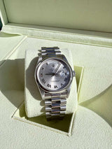 Rolex Day-Date 36mm Automatic Roman Silver Dial Platinum Jubilee Watch 18206