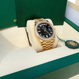Rolex Day-Date 40 President Yellow Gold Diamond Bezel Baguette Black Dial 228348