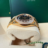Rolex Day-Date 40 President Yellow Gold Diamond Bezel Baguette Black Dial 228348