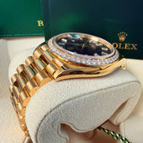 Rolex Day-Date 40 President Yellow Gold Diamond Bezel Baguette Black Dial 228348