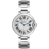 Cartier Ballon Bleu 36mm Silver Guilloche Dial Steel Quartz Mens Watch W69011Z4