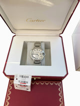 Cartier Ballon Bleu 36mm Silver Guilloche Dial Steel Quartz Mens Watch W69011Z4
