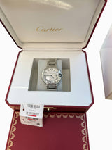 Cartier Ballon Bleu 36mm Silver Guilloche Dial Steel Quartz Mens Watch W69011Z4