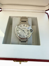 Cartier Ballon Bleu 36mm Silver Guilloche Dial Steel Quartz Mens Watch W69011Z4