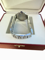 Cartier Ballon Bleu 36mm Silver Guilloche Dial Steel Quartz Mens Watch W69011Z4
