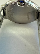 Cartier Ballon Bleu 36mm Silver Guilloche Dial Steel Quartz Mens Watch W69011Z4