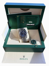 Rolex Datejust 41mm Blue Dial Fluted Bezel White Gold Steel Jubilee Watch 126334