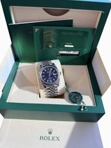 Rolex Datejust 41mm Blue Dial Fluted Bezel White Gold Steel Jubilee Watch 126334