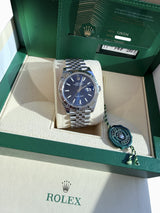 Rolex Datejust 41mm Blue Dial Fluted Bezel White Gold Steel Jubilee Watch 126334