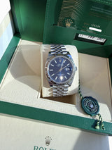 Rolex Datejust 41mm Blue Dial Fluted Bezel White Gold Steel Jubilee Watch 126334