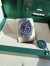 Rolex Datejust 41mm Blue Dial Fluted Bezel White Gold Steel Jubilee Watch 126334