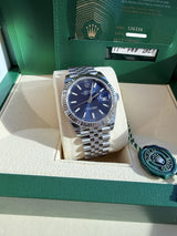 Rolex Datejust 41mm Blue Dial Fluted Bezel White Gold Steel Jubilee Watch 126334