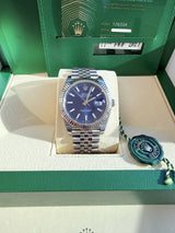 Rolex Datejust 41mm Blue Dial Fluted Bezel White Gold Steel Jubilee Watch 126334