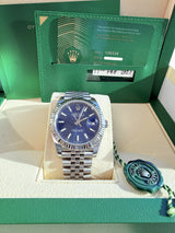 Rolex Datejust 41mm Blue Dial Fluted Bezel White Gold Steel Jubilee Watch 126334