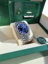 Rolex Datejust 41mm Blue Dial Fluted Bezel White Gold Steel Jubilee Watch 126334