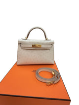 Hermès Kelly II Sellier Mini Beton Ostrich Leather With Gold Hardware Handbag