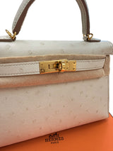 Hermès Kelly II Sellier Mini Beton Ostrich Leather With Gold Hardware Handbag
